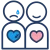 Delivered with compassion Icon representing emotional support, depicting two figures side by side, one with a teardrop and a broken heart, and the other with a smile and a whole heart, symbolizing the journey from grief to healing.