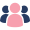 Frame 2125650302 Community icon: Three stylized figures, with one in pink and two in blue, symbolizing unity, collaboration, and support within a group or community.